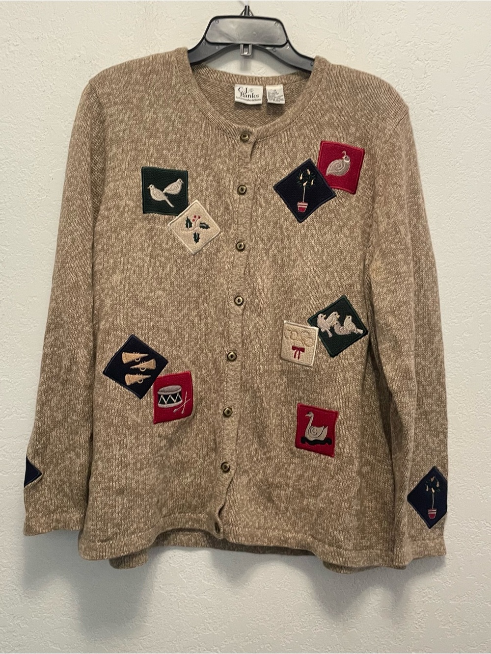 Christopher & Banks Cardigan Sweater 12 Days Of Christmas Embroidered Patchwork
